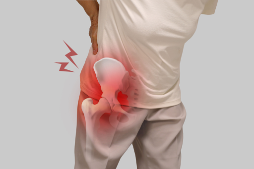 A man suffering from severe hip pain